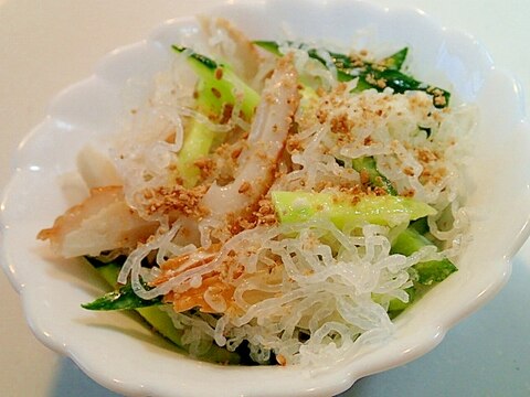 海藻麺と胡瓜と竹輪の塩麹マヨ和え